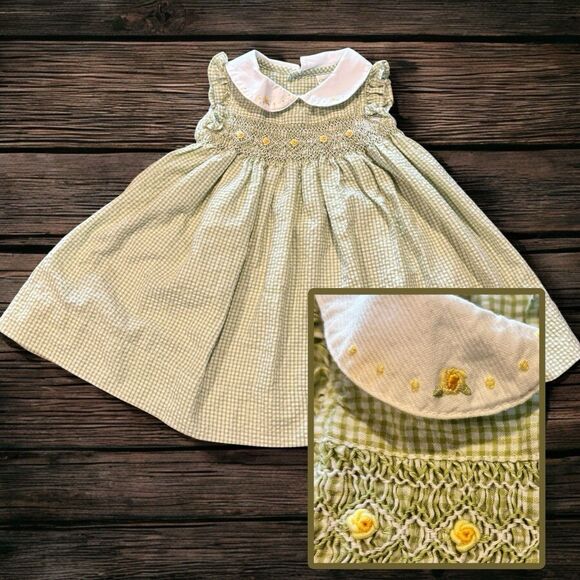 Vintage Carter's 3 Month Green Pink Smocked Dress - Picture 1 of 7